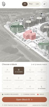 3D masterplan and block picker on mobile