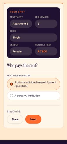 Lease step 3: who pays the rent, a private individual or a bursary