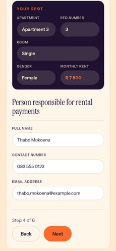 Lease step 4: the person responsible for rental payments (test details)