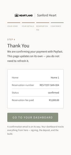 Reservation confirmed with a reference number