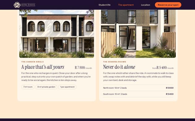 Room types and monthly rates