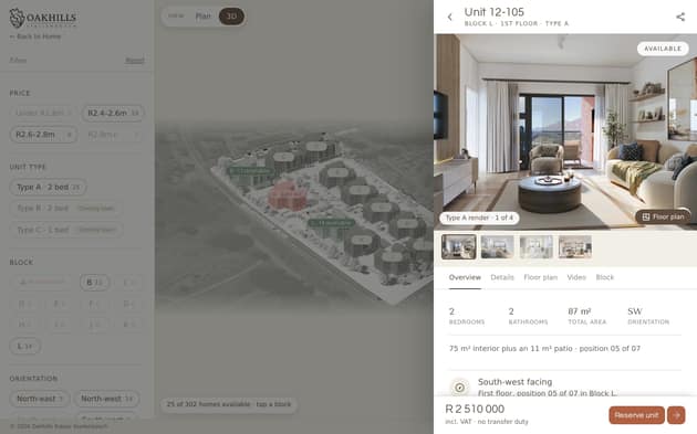 Apartment panel: render, specs and Reserve