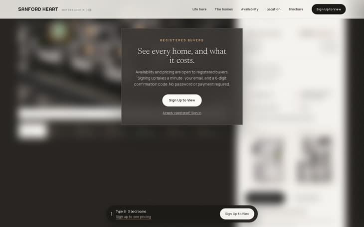 Availability blurred behind a registered-buyers card